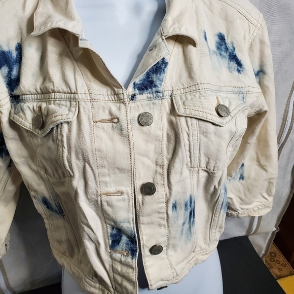 Gap Teen Denim Jacket Size Large Stone Wash Trucker Jean Casual White Blue - Picture 3 of 7
